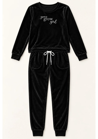 Gd Goldoremi Kadın Premium Likralı Uzun Kollu Kadife Pijama Takım Siyah