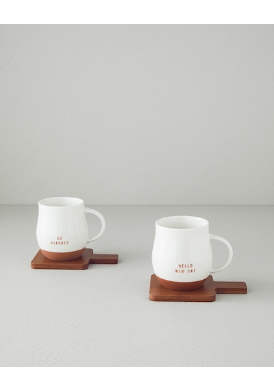 English Home Hello New Day New Bone China Bardak Altlıklı Kupa 450 Ml Beyaz Beyaz