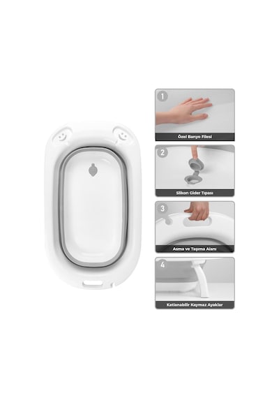 Omnipazar Ak-729 Katlanır Bebek Yıkama Banyo Küveti Beyaz - Gri