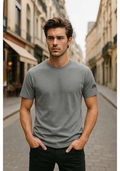 Markapia Man Erkek Bisiklet Yaka Basic Düz Kısa T-shirt Gri Xl