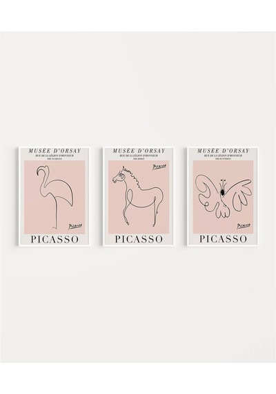 Çerçevesiz Poster Picasso Tarzı Hayvan Çizimleri 3'lü