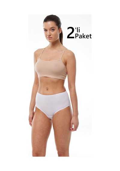 Malabadi 1030 2'li Paket Kadın Modal Yüksek Bel Battal Slip & Külot Beyaz