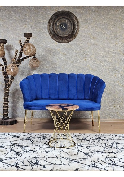Zafir İkili Gold Kaplama Tel Ayak Papatya Çay Seti Koltuk Takımı , Balkon, Salon, Ofis, Cafe Koltuk Takımı Mavi