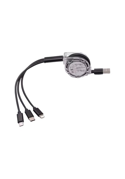 0260 Usb To Type-c Micro Usb Lightning Çoklu Şarj Kablosu Universal Makaralı 3'ü 1 Arada