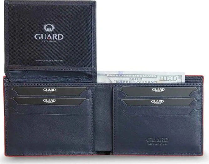 Guard Örgü Desenli Lacivert Kırmızı Deri Erkek Cüzdanı Çok Renkli