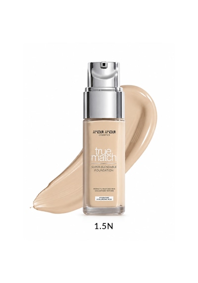 True Match Nemlendirici Likit Fondöten 30 Ml Hyaluronik Asitli, 24 Saat Kalıcı & Terlemeye Dayanıklı Doğal Bitiş 1.5N