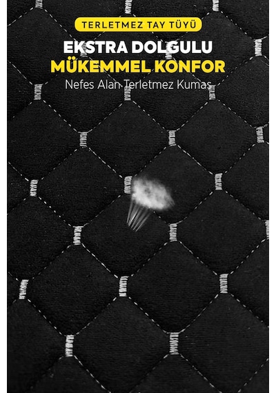 Tay Tüyü Sırtlı Oto Koltuk Minder Seti - Oto Koltuk Kılıf Seti - Cepli & Terletmez - Siyah Beyaz