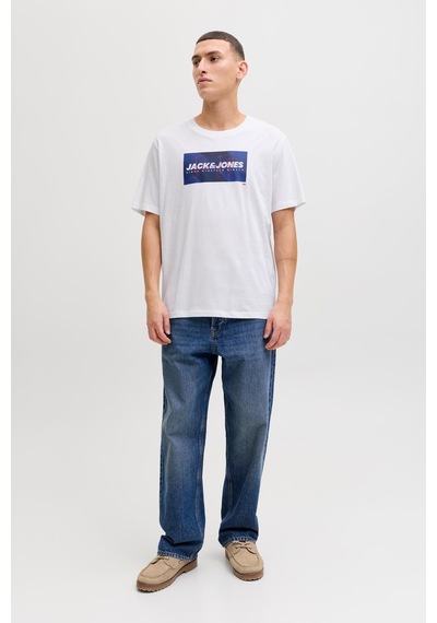 Jack & Jones Jjcole Print Erkek Tişört Bisiklet Yaka Kısa Kollu Beyaz
