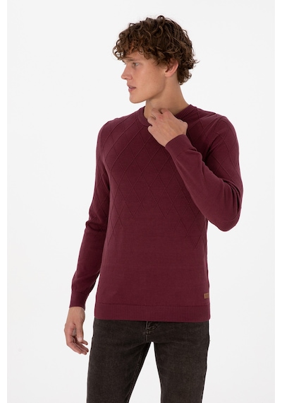 U.S. Polo Assn. Erkek Slim Fit Bisiklet Yaka Desenli Bordo Kazak 50315748-VR177