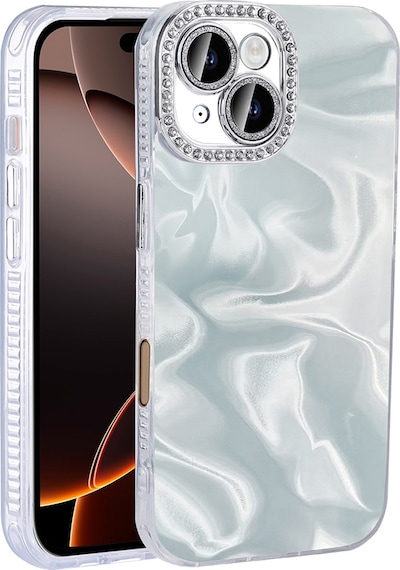 Apple Uyumlu iPhone 16 Kılıf Taş Süslemeli Ve Köşeleri Airbagli Şık Parlak Silikon Kapak Ryc/esila Beyaz