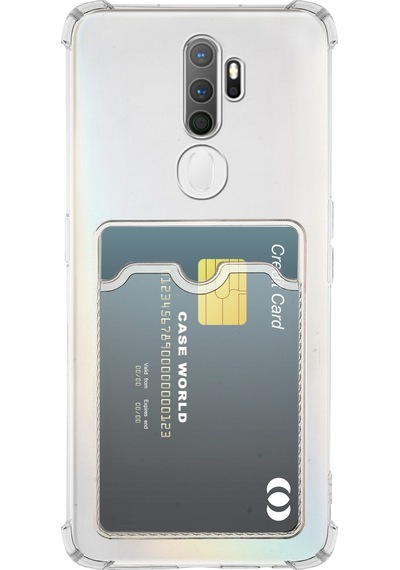 Oppo Uyumlu A5 2020 Kapak Kamera Korumalı Kartlıklı Darbe Emici Özellikli Şeffaf Silikon Kılıf