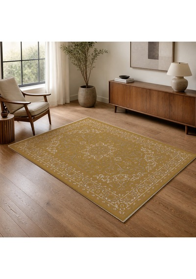 Kartela Halı Aven Halı Jüt Taban Dokuma Halı Hardal Sarısı - 60 X 90 Cm