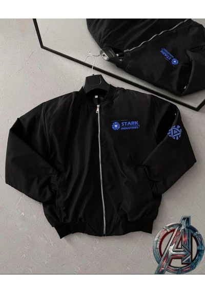 Mbb E-ticaret Erkek Stark Industries Siyah Bomber Mont Fermuarlı Cepli Uzun Kollu Kapitone - Siyah