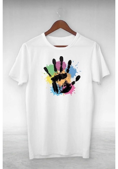 Flood Of Style Unisex Beyaz El Boya Baskılı Oversize