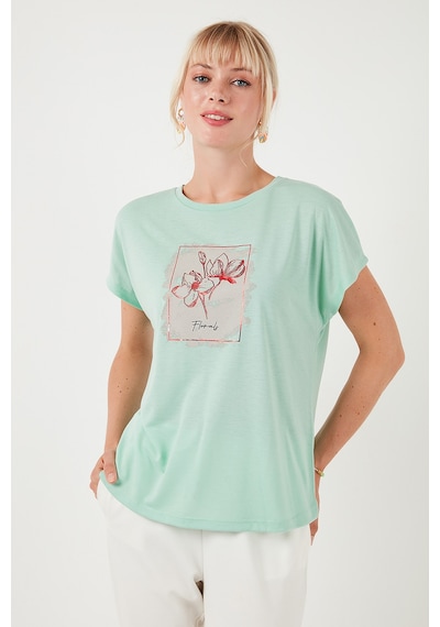 Lela Baskılı Bisiklet Yaka Regular Fit Bayan T Shirt 6671002 Mint