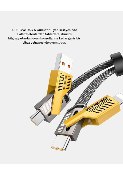 Usbc Usba 4 Ü 1 Arada Örgülü Kablo 65w Hızlı Şarj Metal Uç Dayanıklı