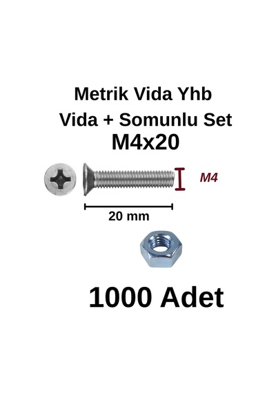 Tuğra Hırdavat M4x20mm Metrik Vida Yhb - Somunlu 1000'li Takım 0-0