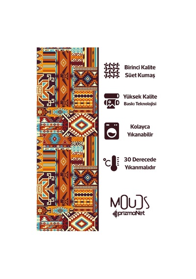 Etnik Kilim Desenli Süet Oturma Odası Salon Fon Perde Baskılı Ekstrafor Büzgü Tek Kanat Prd-1019 Çok Renkli