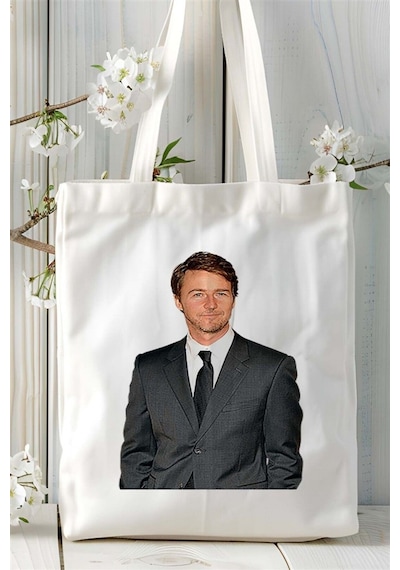 Art Hediye Edward Norton Baskılı Bez Çanta Kişiye Özel Model 1 Çok Renkli
