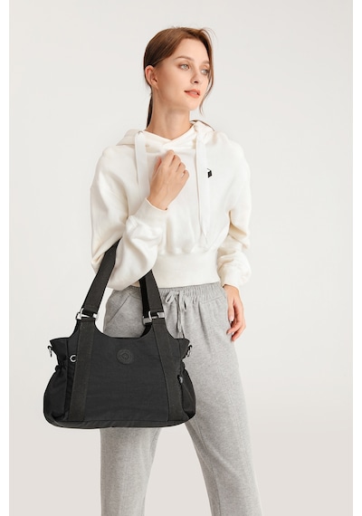 Smart Bags Günlük Orta Boy Su Geçirmez Krınkıl Kumaş Kadın Omuz Çantası Puantiye Siyah