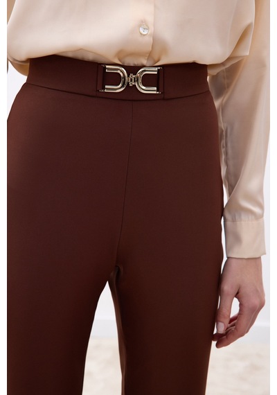 Sateen Aksesuar Detaylı Pantolon - Kahve-136684 kahve