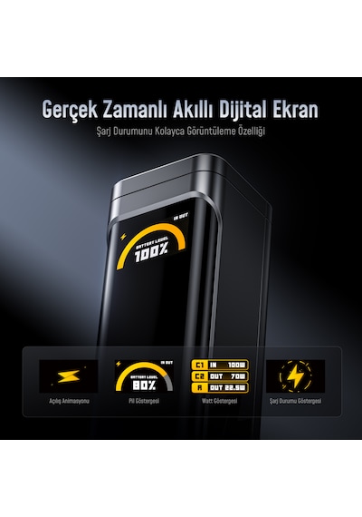 Aohi The Black Warrior 25.200 Mah 170w Pd3.0 Powerbank, Akıllı Dijital Göstergelitaşınabilir Hızlı Şarj Cihazı, Siyah