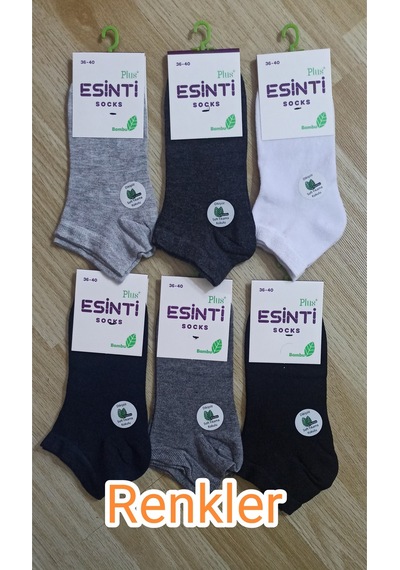 Esinti Bayan 12 Adet Bambu Dikişsiz 4 Renk Patik Çorap Çok Renkli