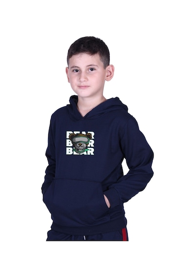 Fyk Kids Kapüşonlu Kanguru Cepli Bear Baskılı Erkek Çocuk Sweatshirt Lacivert