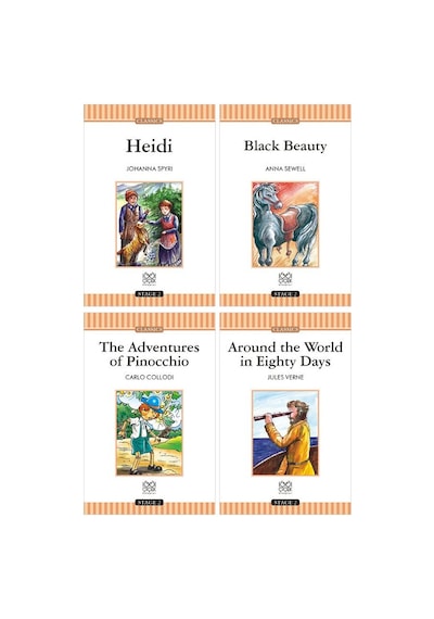 İngilizce Stage 2 Set - Heidi, Black Beauty, The Adventures Of Pinocchio, Around The World İn 80 Days Ciltli 1001 Çiçek Kitaplar
