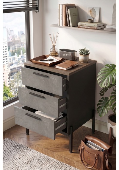 Yurudesign Vista C Ofis Keson Metal Ayaklı Kahve-Beton-Antrasit V