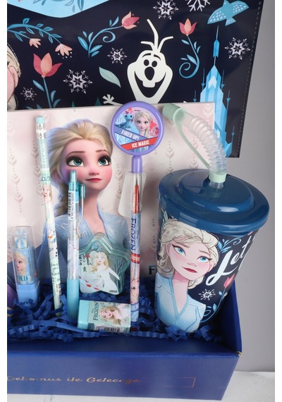 Dekomus Lisanslı İle Gıft Box Özel Kutulu "elsa'nın Mucizesi Kırtasiye Seti" Çıtçıt Dosya,pipetli Bardak,silgi,not Defteri Altın