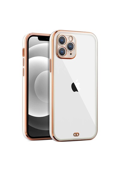 Hepsi iPhone Uyumlu 11 Pro Max 6.5inç Gold Çerçeve Kamera Korumalı Bumper Kılıf- 5775 Najmaddin Kırmızı