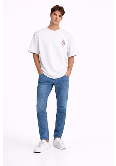 Sevgili Kombini Ateş Su Minimal Çift Tişört Oversize Unisex Partn Mavi