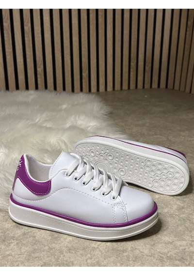 Günlük Kadın Sneaker Spor Ayakkabı Bağcıklı Rahat Hafif Kalın Tabanlı 525g Beyaz-mor Günlük Kadın Sneaker Spor Ayakkabı Bağcıklı Rahat Hafif Kalın Tabanlı 525g Beyaz-mor