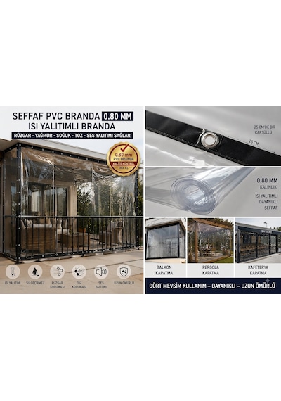 2,90 Metre X 2 Metre 0.80mm Şeffaf Pvc Branda 1. Kalite Malzeme İşçilik