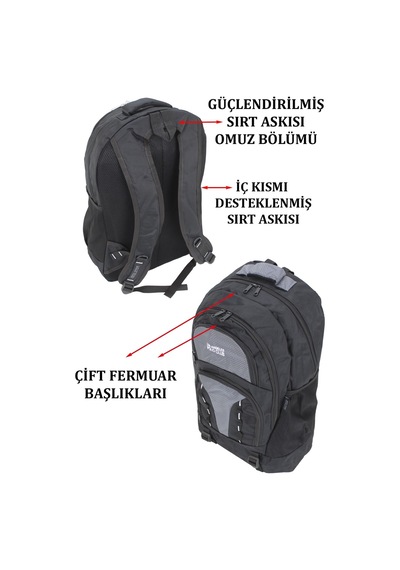 Case Club Polo Club Büyük Boy Sırt Çantası Yarı Dağcı Ve Seyahat Çantası 50 Lt Siyaha Gri