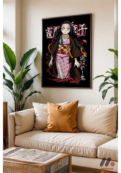Demon Slayer Nezuko Anime Poster, Siyah Çerçeveli Duvar Tablosu - Anime Severlere Özel Hediye