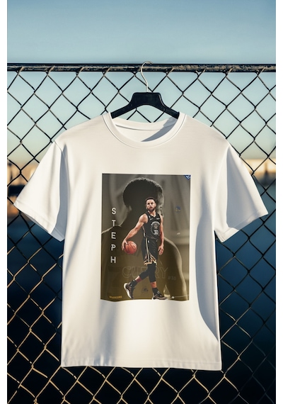 Stil X Stephen Curry Baskılı Tshırt, %100 Pamuklu Nefes Alan Kumaş Beyaz-1