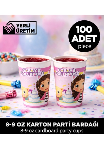 Gabby S Dollhouse Temalı 8-9 Oz Karton Parti Bardağı - Doğum Günü Malzemeleri 100 Adet Diğer