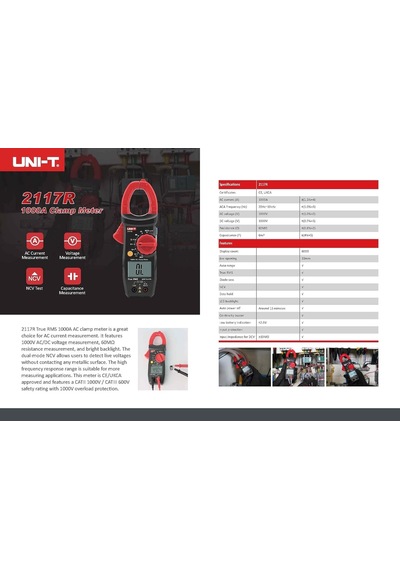 Uni-trend Multimeter Clamp Meter Clamp Meter Current Clamps Ut2117r True Rms 1000a Ac Clamp Meter 1000v Ac/dc Voltage Me