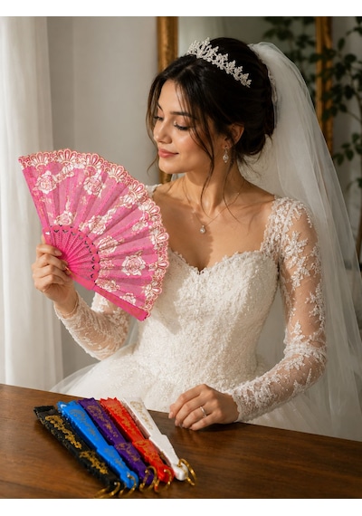 Dantelli Dekoratif El Yelpazesi Renkli Katlanır 04