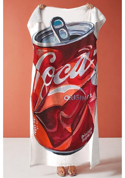 Kutu Kola Pop Art Plaj Havlusu - Kırmızı Modern İçecek Temalı Hızlı Kuruyan Mikrofiber Havlu Çok Renkli