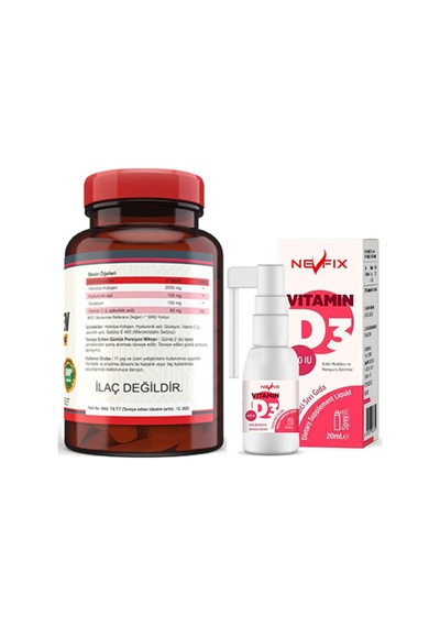 Hydrolyzed Collagen Vitamin C Glutathione 120 Tablet & Vitamin D3 Sıvı 20 Ml Aromasız