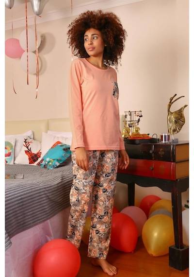 Akbeniz Kadın Uzun Kol Penye Pijama Takım 4196 - S Yavruağzı