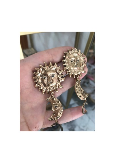 Güneş & Ay Model Küpe Altın