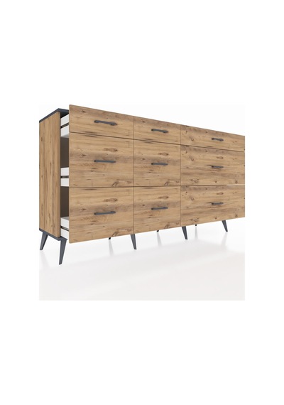 Hyperion Konsol 9 Çekmeceli 176x44x99 Çam-antrasit/çam Atlas Çam/antrasıt - Atlas Çam