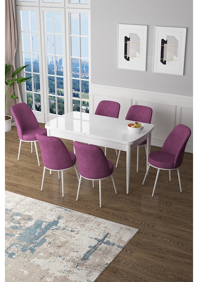Canisa Zen Serisi 80x132 Mdf Açılabilir Beyaz Masa Takımı Ve 6 Mor Sandalye Masa Beyaz Sandalyeler Mor Canisa Zen Serisi 80x132 Mdf Açılabilir Beyaz Masa Takımı Ve 6 Mor Sandalye Masa Beyaz Sandalyeler Mor