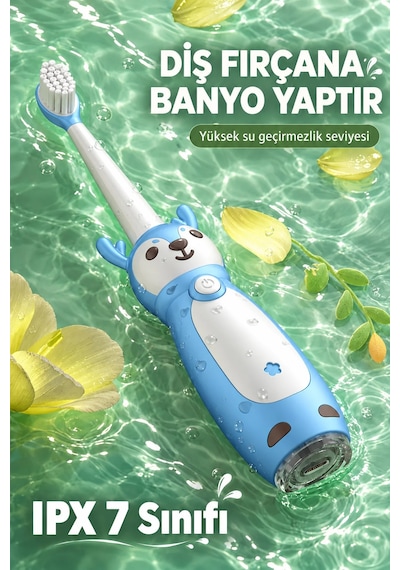 Exenar - Mavi - Çocuk Şarjlı Sonic Elektrikli Diş Fırçası 3 Akıllı Modlu Ipx7 Su Geçirmez Titreşimli Yumuşak Kıllı