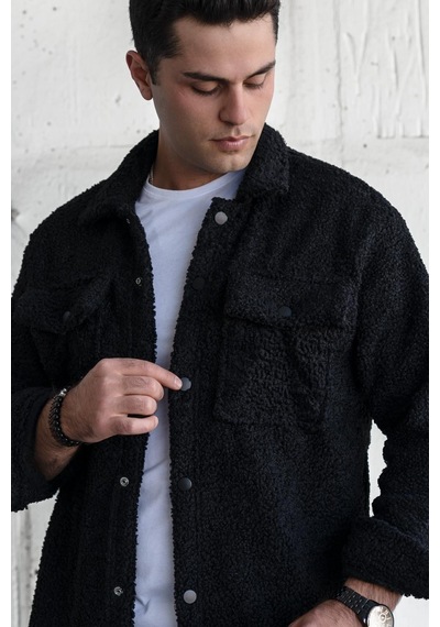Oversize Çıtçıt Kapamalı Çift Cep Peluş Erkek Gömlek 001