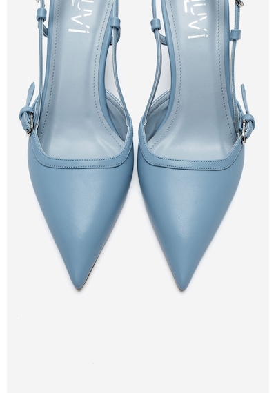 Luvi Shoes Celıa Mavi Cilt Sivri Burunlu Kadın Dolgu Topuklu Ayakkabı